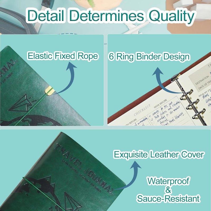 GoShambar Travel Journal for Women Men, Leather Travel Scrapbook Notebook & Adventure Book Travel Planner Memory Diary, Travel Gifts (Green) - Image 4